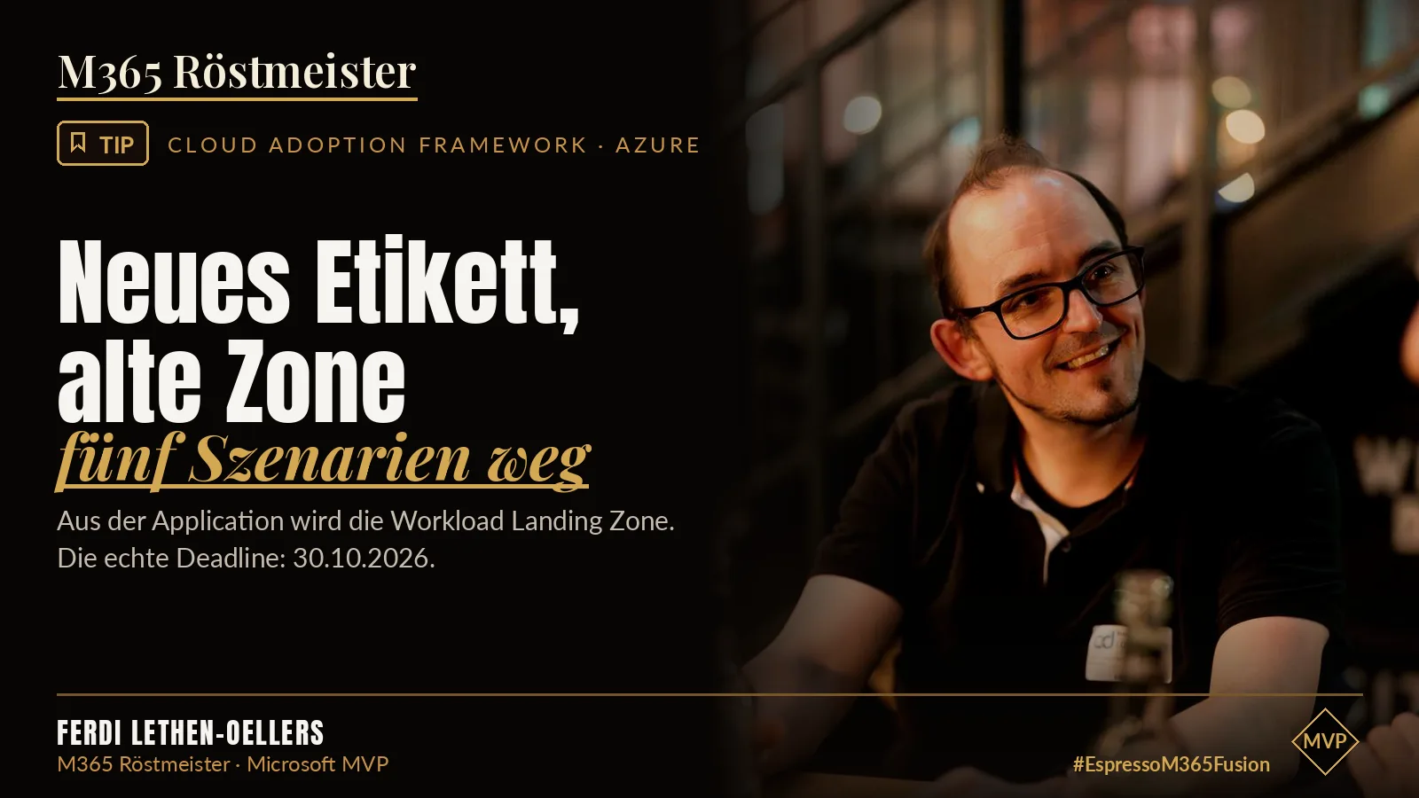 Ferdi Lethen-Oellers neben dem Schriftzug „Neues Etikett, alte Zone – fünf Szenarien weg“