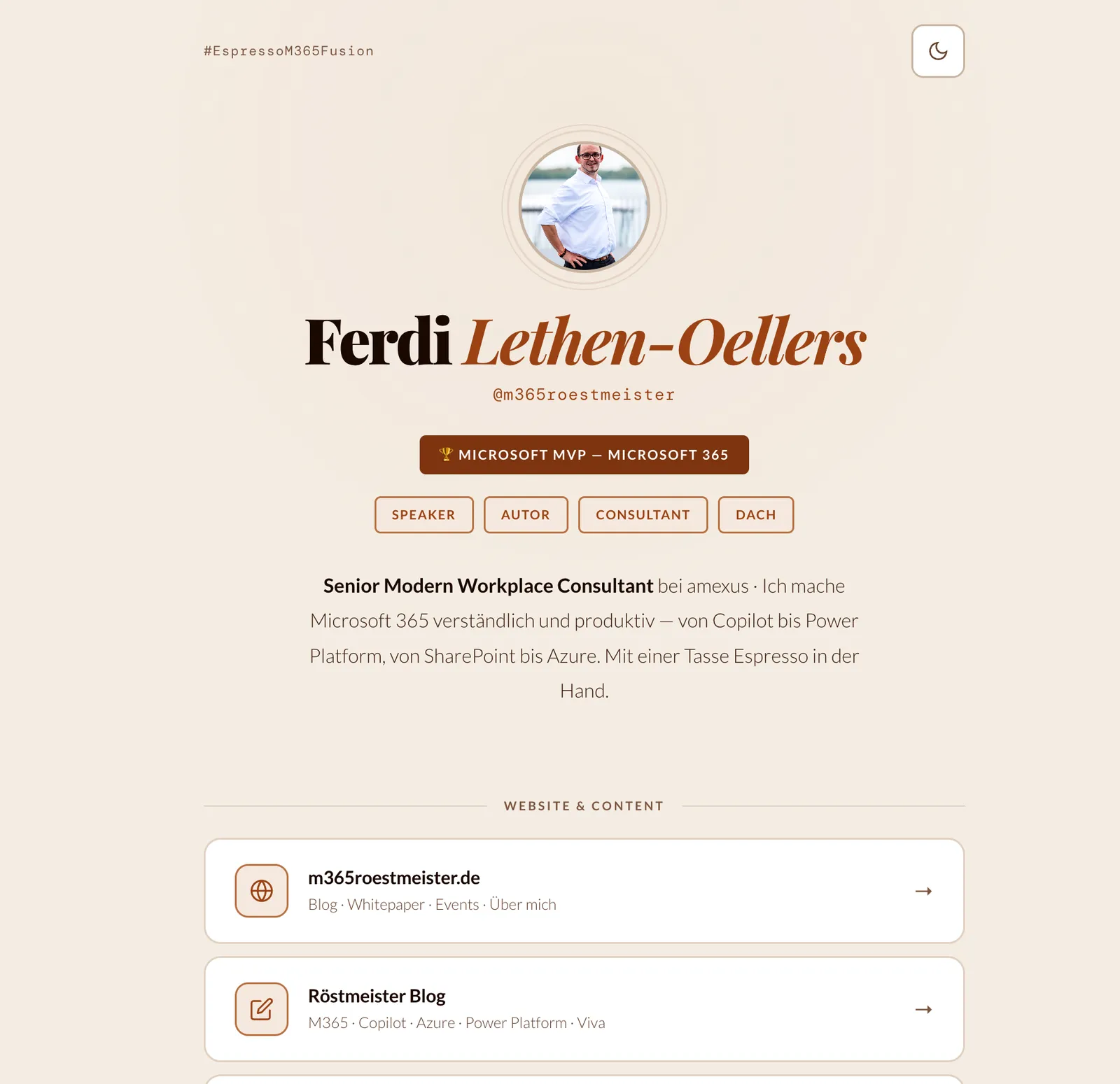 Der Röstmeister Social Hub: eine Seite mit allen Links zu Blog, Podcast, Newsletter, Social-Media-Kanälen und Speaker-Terminen